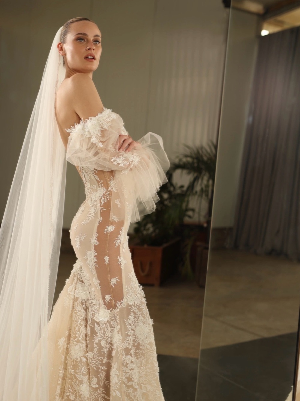 Sheer Lace Mermaid Wedding Dress in Ivory - Picture 6 of 6